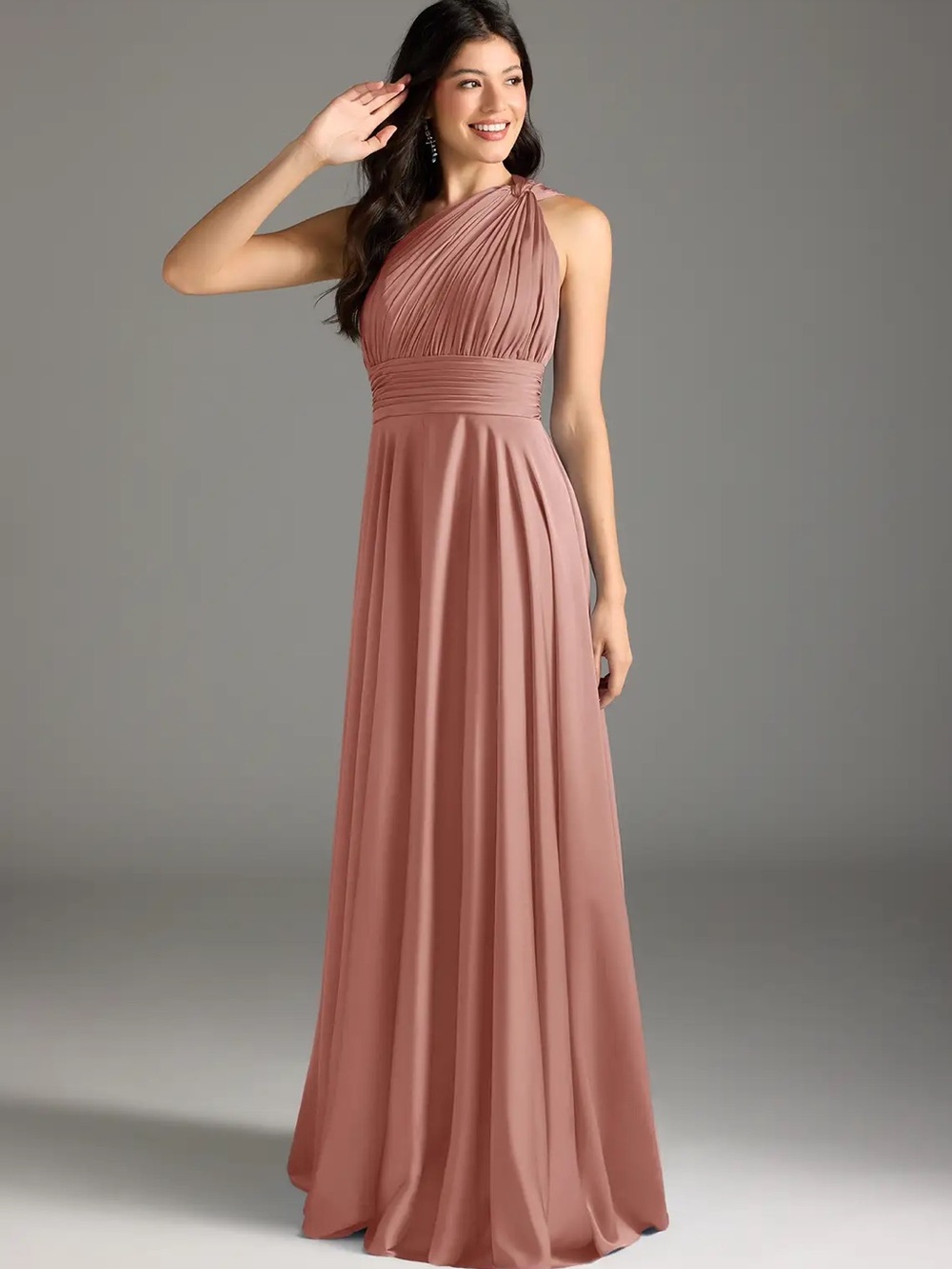 One-Shoulder Floor-Length Dusty Rose Evening Dress – Worn Only Once (Cleaned)